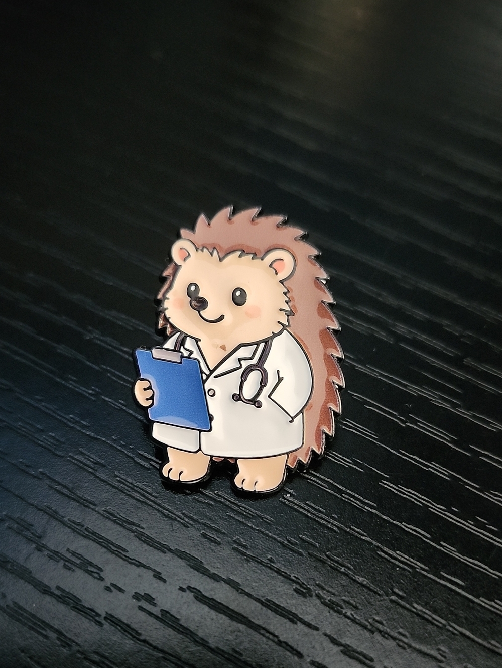 Cute Hedgehog Doctor Enamel Pin - Brown/White